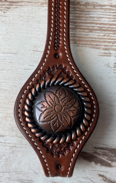Rope Edge Flower Engraved Concho copper 1 3/4